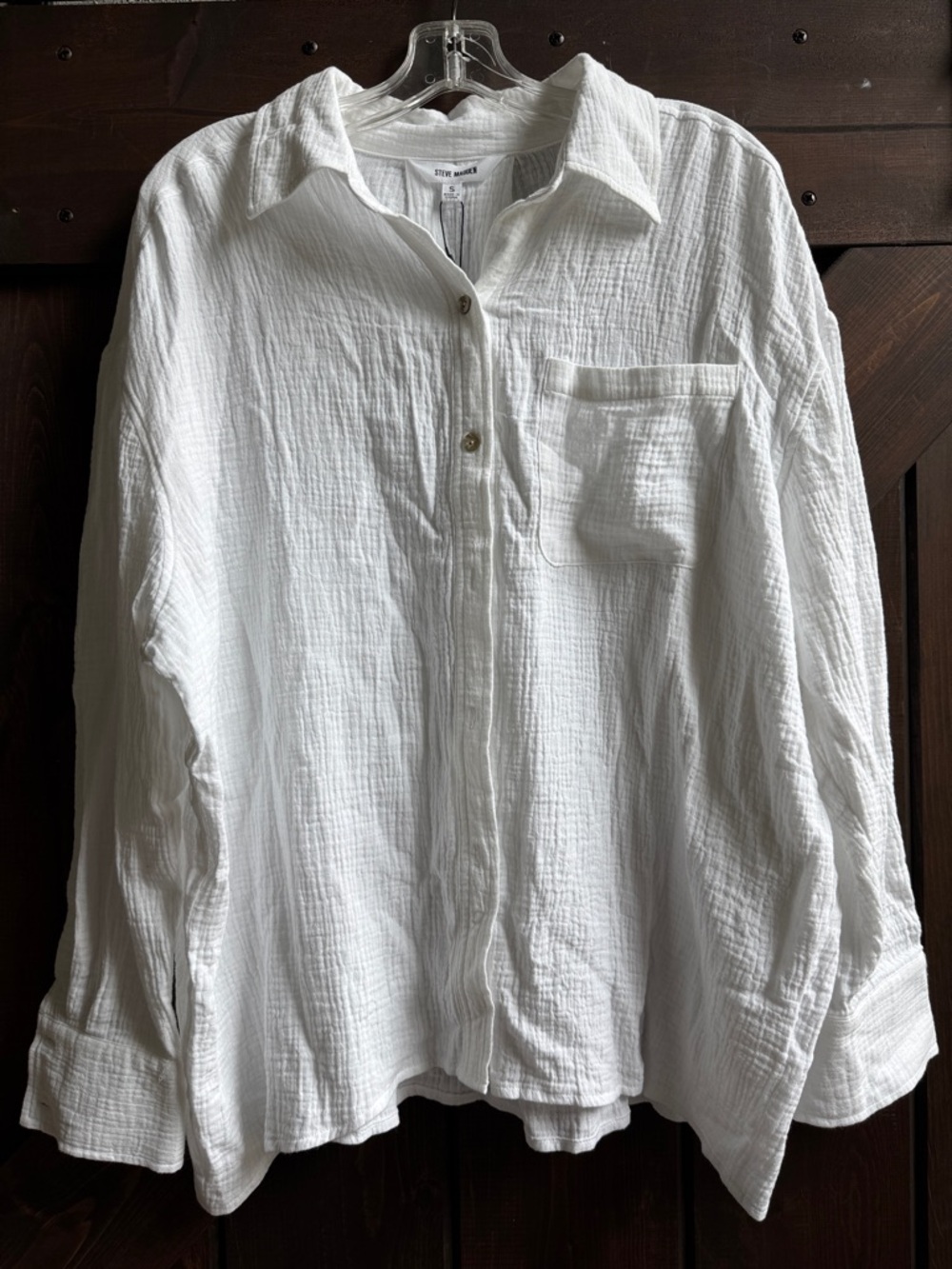 Steve Madden White Textured Button-Down Shirt